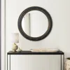Hivvago 24 Inch Round Wall Mount Mirror, Molded Trim Wood Frame, Distressed Brown In Black