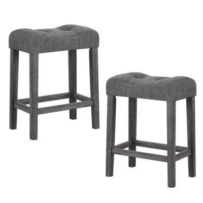 Hivvago 24 Inch Set Of 2 Saddle Bar Stools With Padded Seat-gray