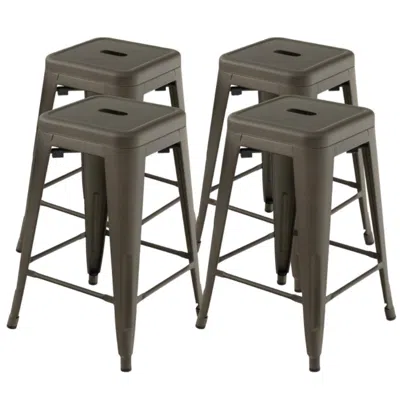 Hivvago 24 Inch Set Of 4 Tolix Style Counter Height Barstool Stackable Chair- In Animal Print