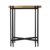 Hivvago 24 Inch Side Table, Modern, Round Tabletop, Carved Wood, Iron Frame, Brown