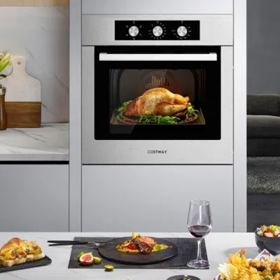 Hivvago 24 Inch Single Wall Oven 2.47cu. Ft With 5 Cooking Modes-silver In Gray
