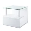 Hivvago 24 Inch Square Accent End Table, Glass Top, Open Shelf, White, Chrome