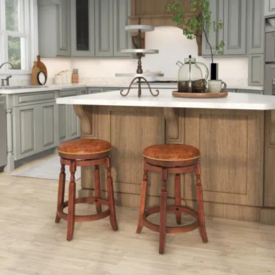 Hivvago 24 Inch Swivel Bar Stool Set Of 2 With Upholstered Seat And Rubber Wood Frame-24 Inches In Brown