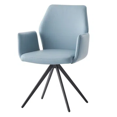 Hivvago 24 Inch Swivel Side Chair, Light Blue Leather Upholstery, Black Legs