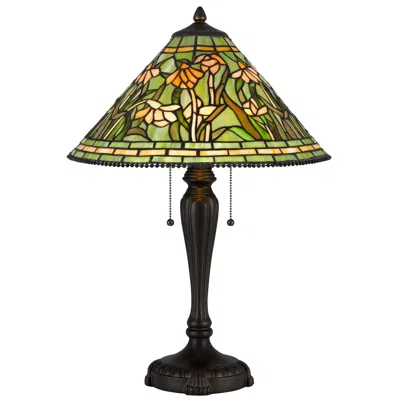 Hivvago 24 Inch Table Lamp, Floral Tiffany Style Stained Glass, Bronze Resin