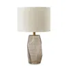 Hivvago 24 Inch Table Lamp, Hexagonal Textured Glass Base, Drum Shade, Gray In Neutral