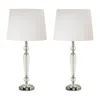 Hivvago 24 Inch Table Lamp Set Of 2 With Glass Stands, Metal Base, Clear Finish In White