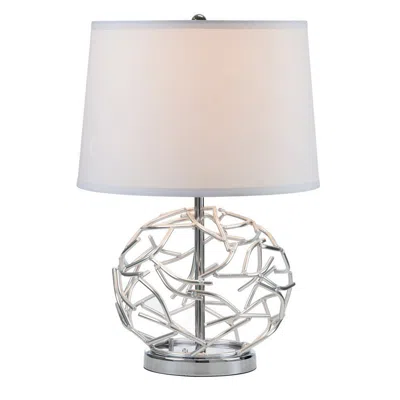 Hivvago 24 Inch Table Lamp, Silver Hollow Geometric Globe Base, Empire Shade