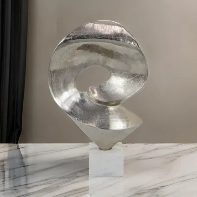 Hivvago 24 Inch Tabletop Home Decor Piece, Modern Art Sculpture, Chrome Metal In Silver