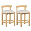 Hivvago 24 Inch Teddy Velvet Upholstered Counter Height Bar Stools With Backrests And Footrests-set Of 2 In Brown