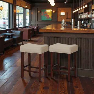 Hivvago 24-inch Upholstered Bar Stools With Comfortably Curved Seats - Set Of 2 In Neutral