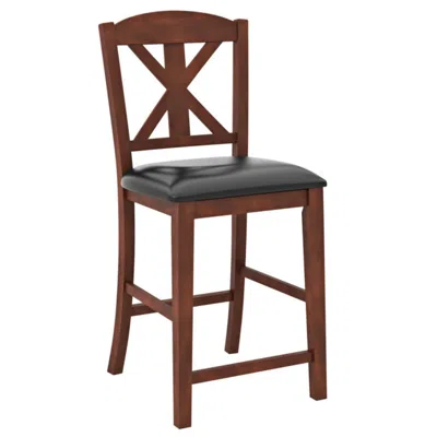 Hivvago 24 Inch Upholstered Dining Chair With Hollowed High Backrest Set Of 2-brown In Burgundy