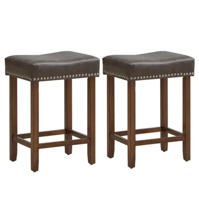 Hivvago 24 Inch Upholstered Pu Leather Bar Stools Set Of 2-gray In Brown