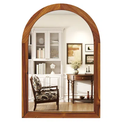 Hivvago 24 Inch X 35 Inch Arched Wall Mirror With Solid Acacia Wood Frame-brown