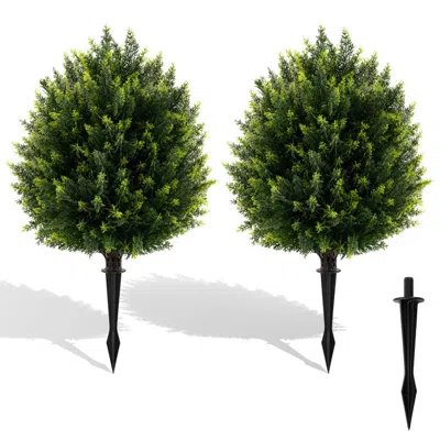 Hivvago 24 Inches Artificial Cypress Topiary Ball Tree Set With Ground Spike
