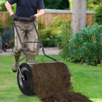 Hivvago 24 Inches Peat Moss Spreader With Upgrade Side Latches And U-shape Handle-green