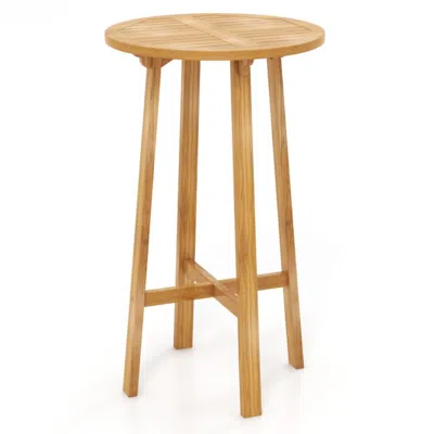 Hivvago 24 Inchteak Wood Round Bar Table With Footrest For Indoors Outdoors In White