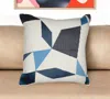 Hivvago 24" Ivory And Blue Geometric Cotton Blend Throw Pillow With Embroidery In Blue