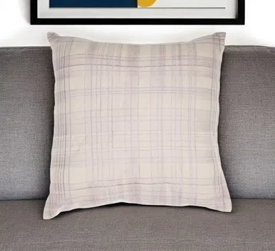 Hivvago 24" Ivory Check Cotton Blend Throw Pillow With Embroidery In Neutral