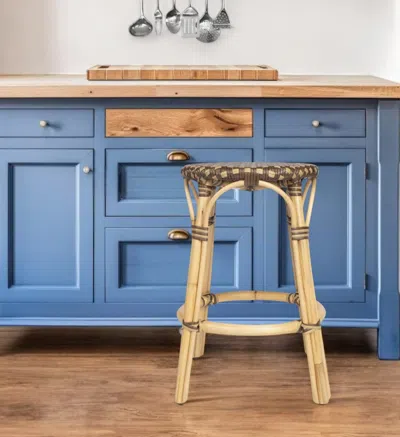 Hivvago 24" Natural And Brown Rattan Backless Counter Height Bar Chair In Neutral