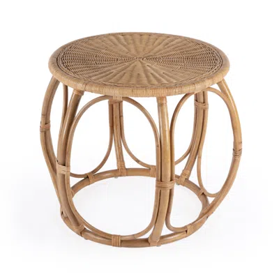 Hivvago 24" Natural Rattan Round Drum End Table In Neutral