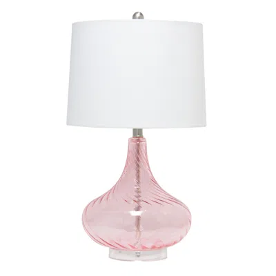 Hivvago 24" Pink And Clear Glass Novelty Table Lamp With White Drum Shade