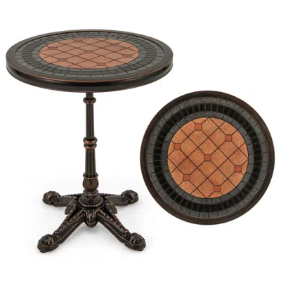Hivvago 24" Round Patio Dining Table Weather-resistant Cast Aluminum Table In Brown