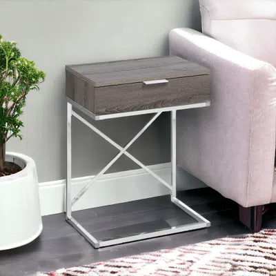 Hivvago 24" Silver And Taupe Wood And Metal End Table With Drawer In Gray