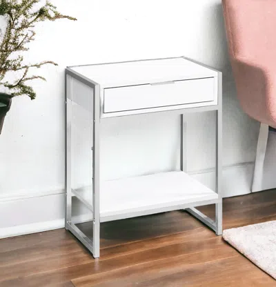 Hivvago 24" Silver And White Wood And Metal End Table With Drawer And Shelf