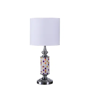 Hivvago 24" Silver Bedside Table Lamp With White Drum Shade In Multi