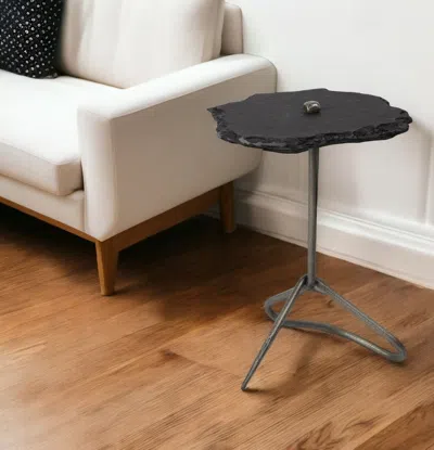 Hivvago 24" Slate Gray And Black Stone End Table