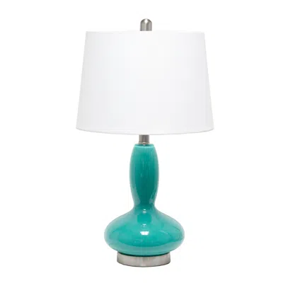 Hivvago 24" Teal Blue And Silver Glass And Metal Novelty Table Lamp With White Drum Shade In Multi