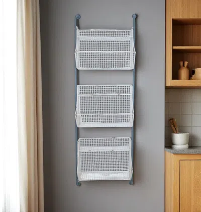 Hivvago 24" White And Gray Metal Baskets Wall Mounted Cubby Shelf
