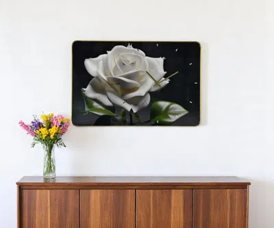 Hivvago 24" White Black And Green Solid Wood And Acrylic Silent Roses Floral Wall Clock