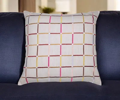 Hivvago 24" White Check Cotton Blend Throw Pillow With Embroidery In Multi
