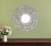 Hivvago 24" White Floral Scrollwork Distressed Round Framed Accent Mirror In Metallic