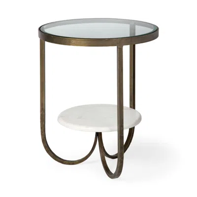 Hivvago 24" White Glass Round End Table In Gold