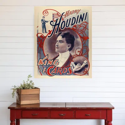 Hivvago 24" X 20" Houdini King Of Cards Vintage Magic Poster Wall Art In Neutral