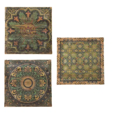 Hivvago 24 X 24 Decorative Wall Art Set Of 3, Square Vintage Brown, Green Designs