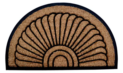 Hivvago 24" X 36" Beige And Black Rubber And Coir Outdoor Semi Circle Door Mat In Brown