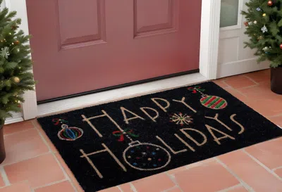 Hivvago 24" X 36" Black And Natural Coir Happy Holidays Outdoor Christmas Door Mat