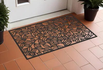 Hivvago 24" X 36" Black Rubber Botanical Leaves Outdoor Door Mat In Brown