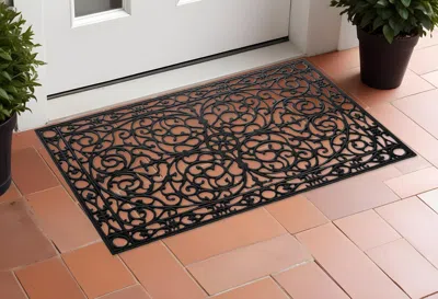 Hivvago 24" X 36" Black Rubber Scrollwork Outdoor Door Mat