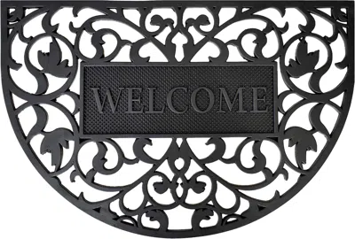 Hivvago 24" X 36" Black Scrollwork Welcome Semi Circle Outdoor Rubber Door Mat