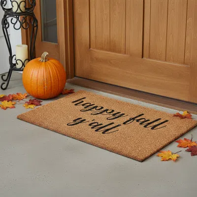 Hivvago 24" X 36" Brown And Natural Fall Happy Fall Y'all Outdoor Coir Door Mat