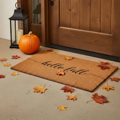 Hivvago 24" X 36" Brown And Natural Fall Hello Fall Outdoor Coir Door Mat