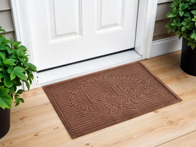 Hivvago 24" X 36" Brown Striped Hello Outdoor Polypropylene Door Mat