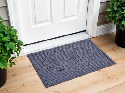 Hivvago 24" X 36" Dark Gray Striped Hello Outdoor Polypropylene Door Mat In Blue