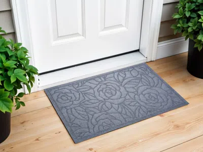 HIVVAGO 24" X 36" GRAY FLORAL OUTDOOR POLYPROPYLENE DOOR MAT