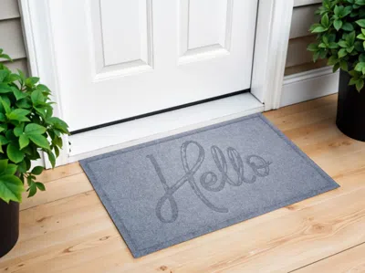 Hivvago 24" X 36" Gray Hello Outdoor Polypropylene Door Mat In Blue